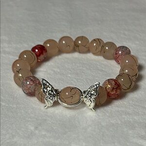 Elegant peach and Red Beaded Bracelet